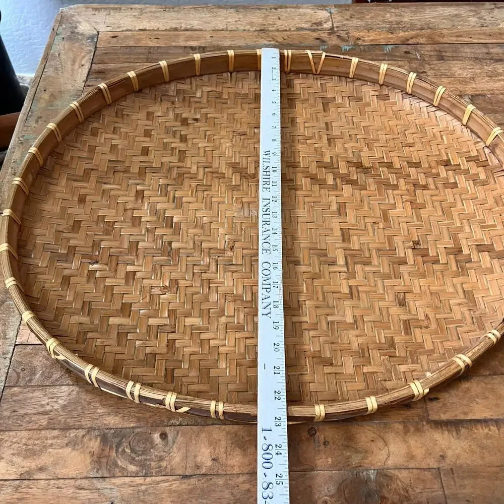 Traditional Handmade Woven Bamboo Rattan Tray Basket 23
